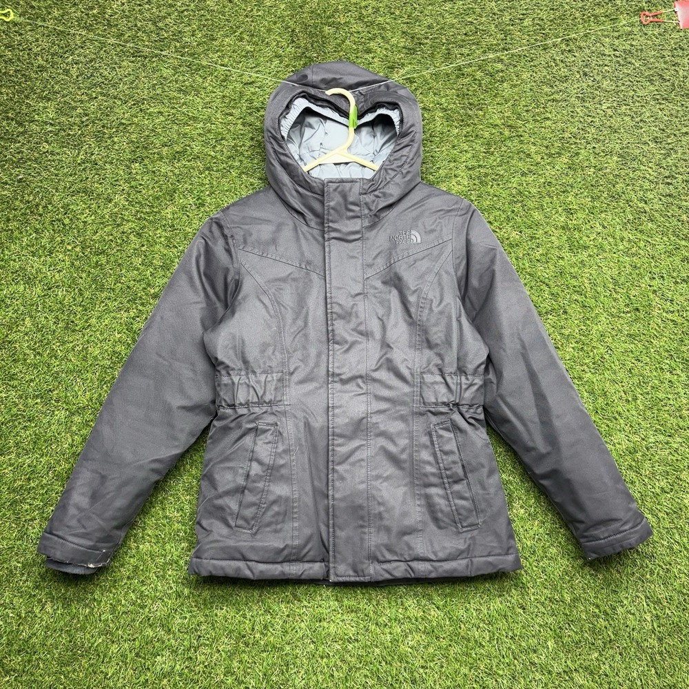 The North Face Down Jacket Girls Medium Outdoor Winter Coat Grey Zip Up
